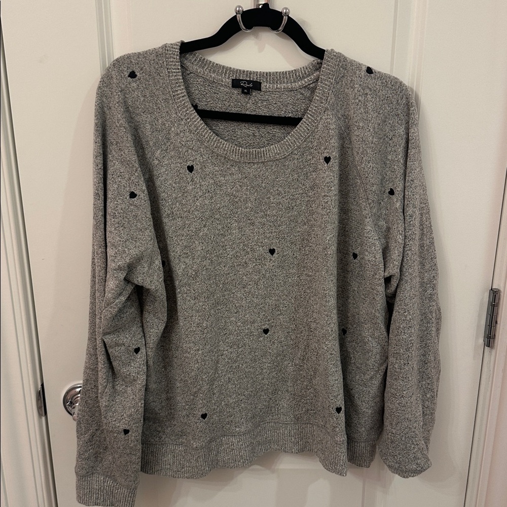 Rails Ramona grey pullover sweatshirt with embroidered black hearts. Size XL